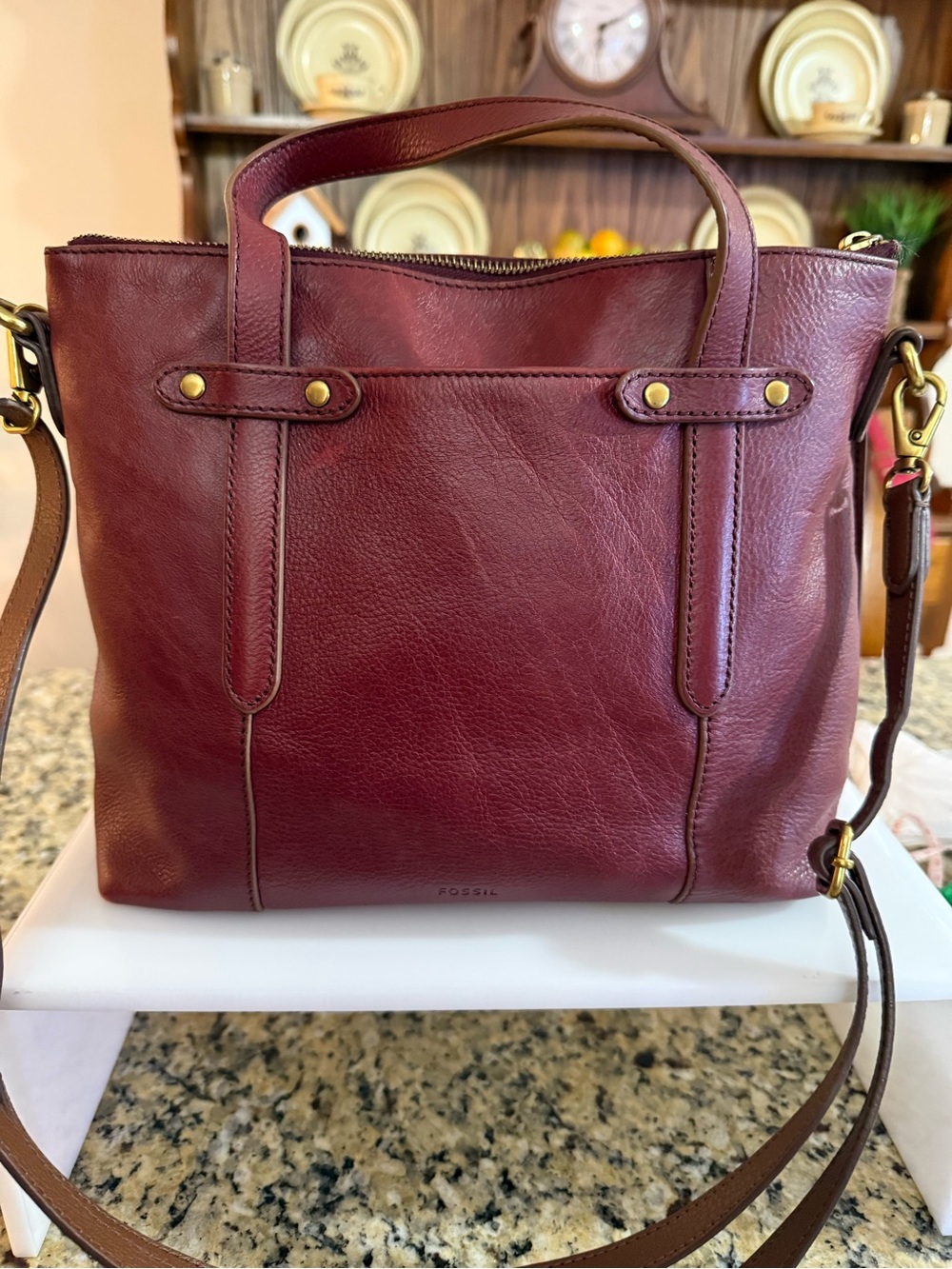 Fossil Burgundy Leather Tote with Detachable Strap